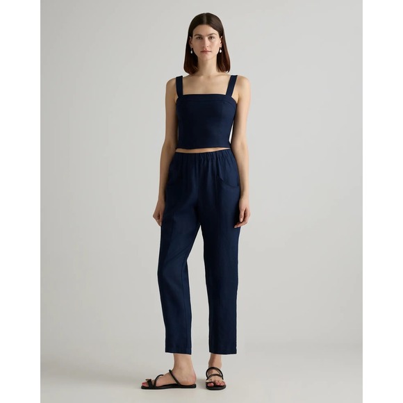 Quince Pants - Quince 100% European Linen Tapered Ankle Pants Deep Navy Blue High Rise Medium